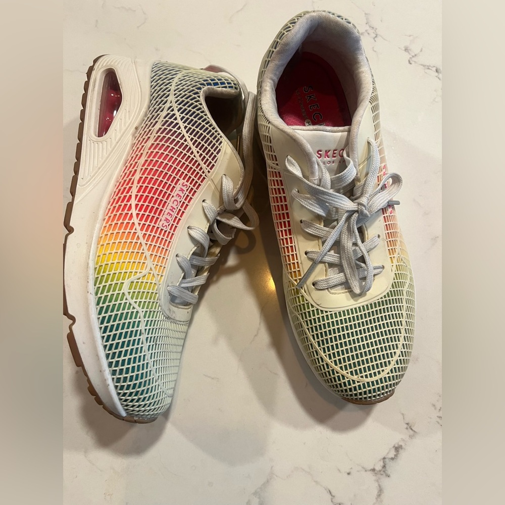 New Sketchers Uno SR Joylie Work Relaxed Fit White Rainbow Sneakers 8.5
